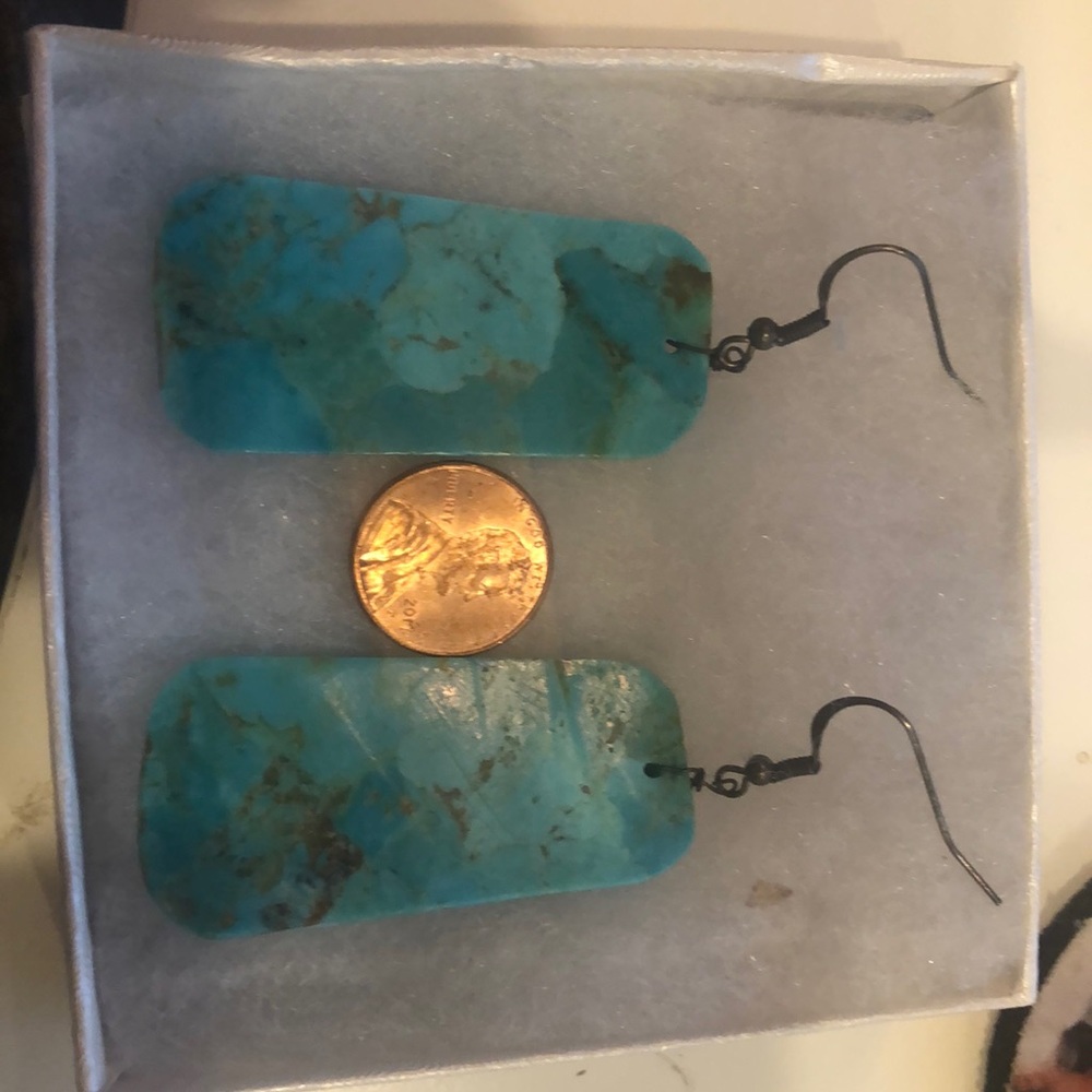 Genuine turquoise slab earrings